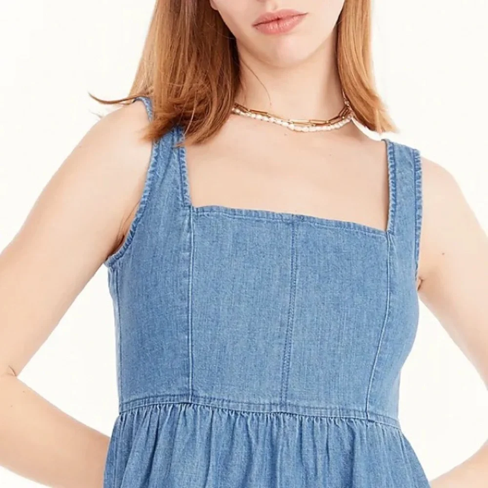 J.Crew Tiered denim squareneck dress